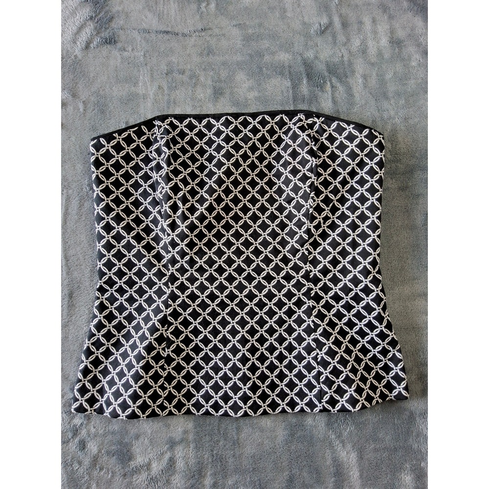 White‎ House Black Market Strapless Corset Top Black White Geometric Link Size 4